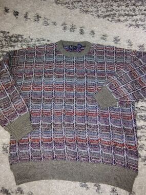 Men's Multicolor Knit Crewneck Sweater with Gray Trim